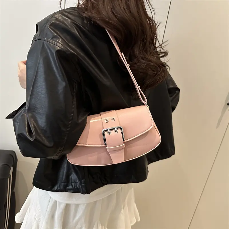Fashion Lock Design Pu Shoulder Bags for Women Simple Casual Ladies Underarm Bag Commuter Solid Color Female Handbags Purse