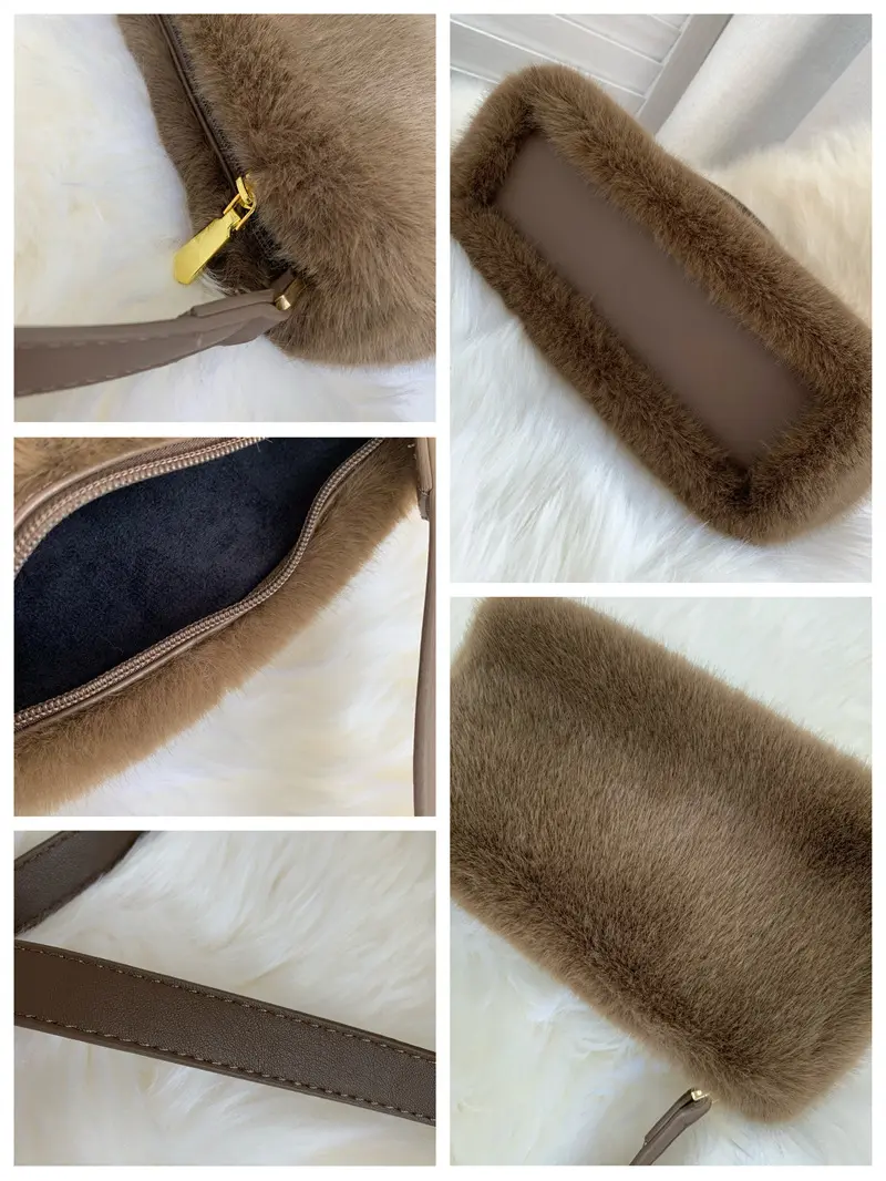 Winter Casual Portable Women's Plush Shoulder Bags Simple Commuter Ladies Furry Underarm Bag Versatile Faux Fur Female Handbags
