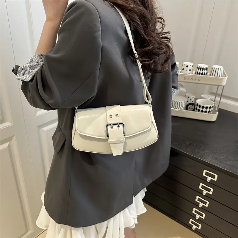 Fashion Lock Design Pu Shoulder Bags for Women Simple Casual Ladies Underarm Bag Commuter Solid Color Female Handbags Purse
