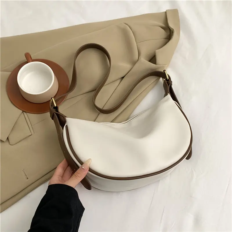 Soft Pu Leather Casual Women's Crossbody Bags Contrast Color Simple Ladies Shoulder Bag Large Capacity Portable Female Handbags