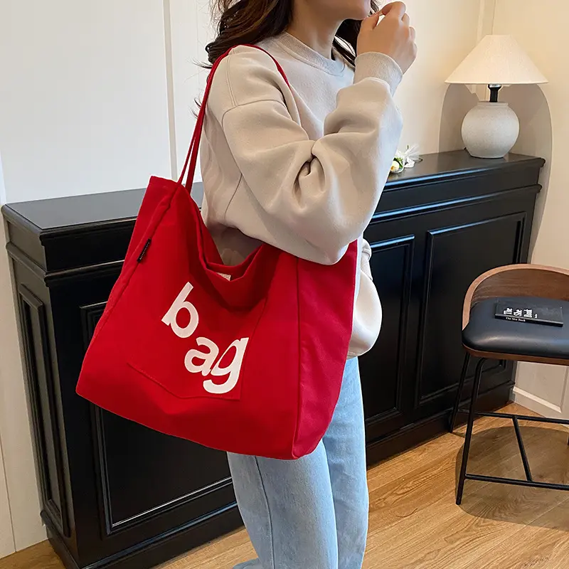 Fashion Letter Canvas Shoulder Bags for Women Large Capacity Simple Ladies Shopping Bag Casual Commuter Female Handbags Tote