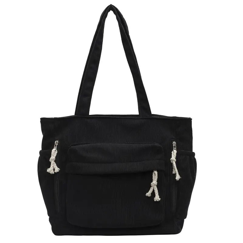 Multi-pocket Commuter Women's Corduroy Shoulder Bags Simple Casual College Girls Book Tote Vintage Solid Color Female Handbags