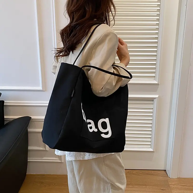 Fashion Letter Canvas Shoulder Bags for Women Large Capacity Simple Ladies Shopping Bag Casual Commuter Female Handbags Tote