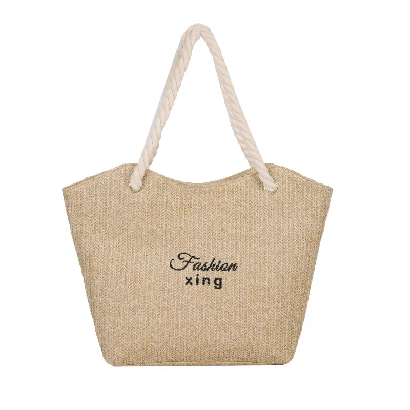 Letter Large Capacity Women Straw Shoulder Bags Casual Commuter Girls Underarm Tote Bag Simple Ladies Beach Bucket Handbags