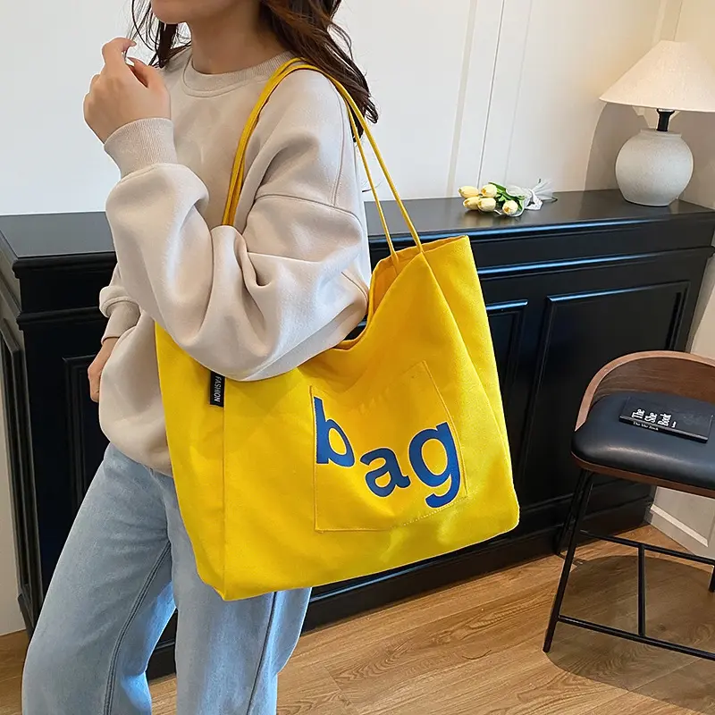Fashion Letter Canvas Shoulder Bags for Women Large Capacity Simple Ladies Shopping Bag Casual Commuter Female Handbags Tote