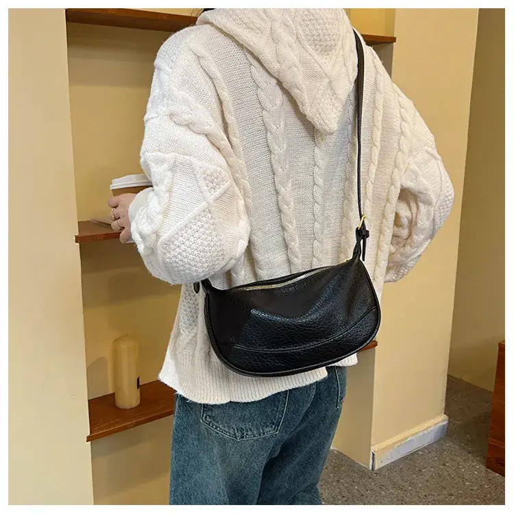 Pu Leather Small Messenger Bags for Women Solid Color Hobos Ladies Shoulder Crossbody Bag Vintage Thread Female Handbag Purse