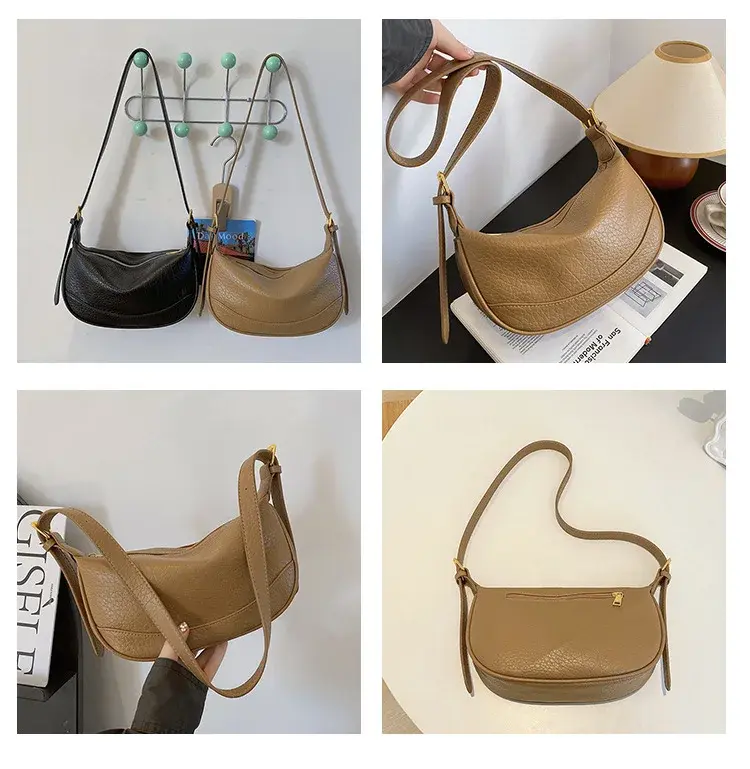 Pu Leather Small Messenger Bags for Women Solid Color Hobos Ladies Shoulder Crossbody Bag Vintage Thread Female Handbag Purse