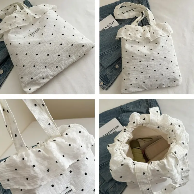 Summer Floral Ruffles Women Shoulder Bags Large Capacity Sweet Girls Tote Handbags Lightweight Commuter Ladies Shopping Bag