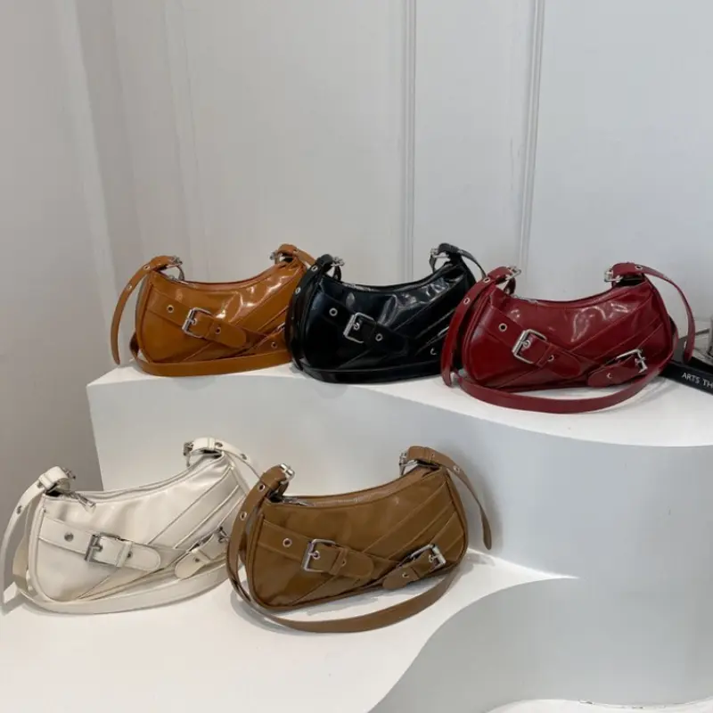 Retro Casual Belt Women's Shoulder Bags Versatile Cool Hot Girls Crossbody Handbags Y2k Simple Female Underarm Bag Purse