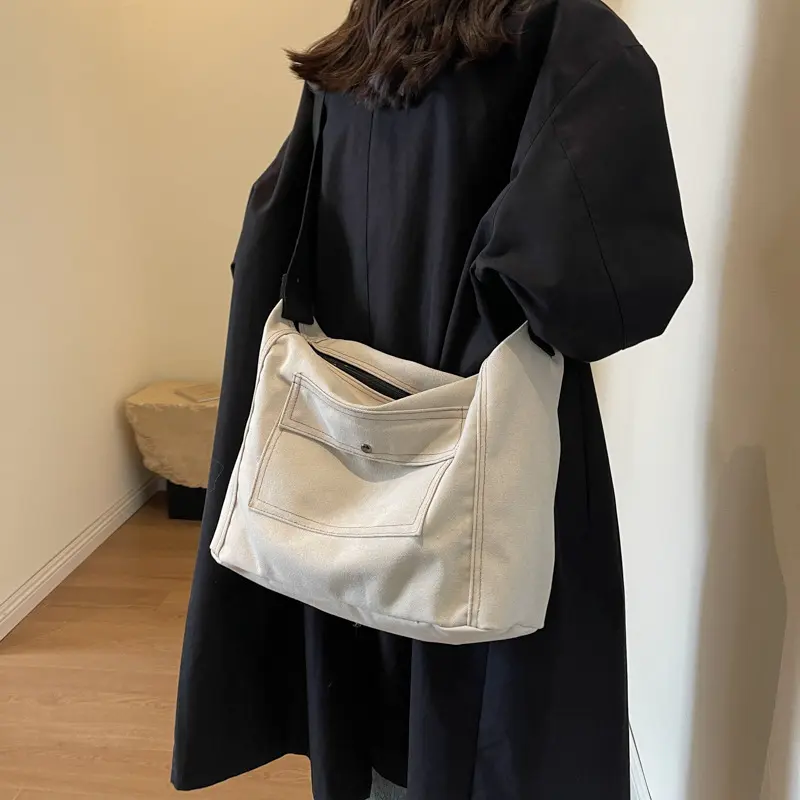 Retro Simple Women's Shoulder Bags Casual College Girls Canvas Book Tote Bags Large Capacity Female Crossbody Bag Handbags