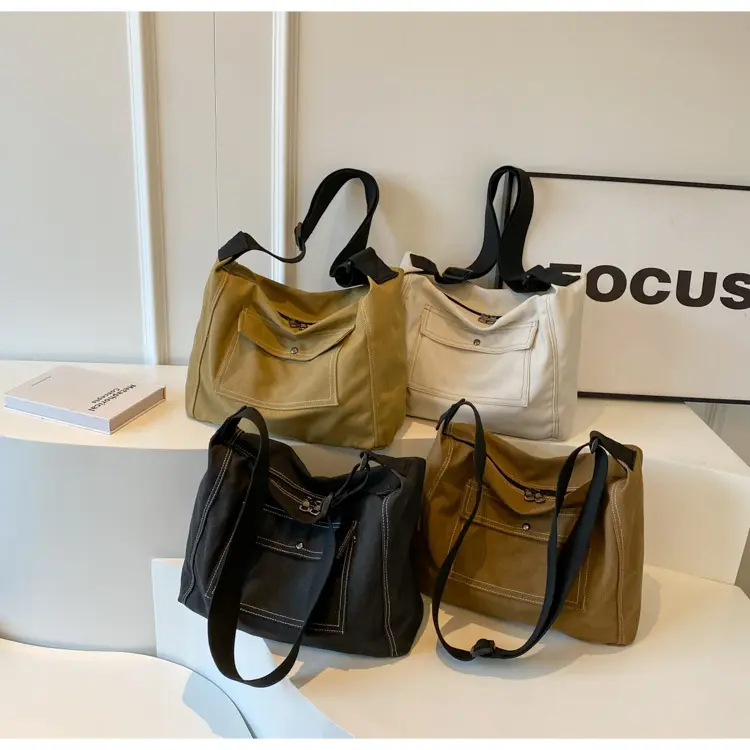 Retro Simple Women's Shoulder Bags Casual College Girls Canvas Book Tote Bags Large Capacity Female Crossbody Bag Handbags