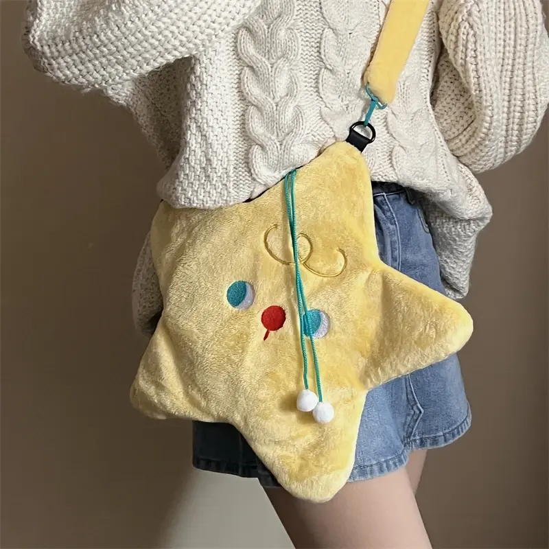 Cute Cartoon Plush Women's Star Shape Messenger Bag Niche Design Large Capacity Female Furry Shoulder Bags Hot Girls Handbags