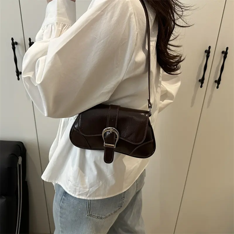 Fashion Thread Design Women's Shoulder Bag Casual Solid Color Ladies Pu Handbags Purse Simple Female Underarm Bags Clutch
