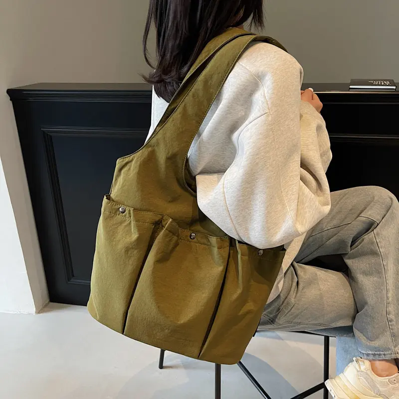 Pleated Multi-pocket Women's Shoulder Bags Commuter Simple Solid Color Ladies Underarm Bag Large Capacity Female Handbags Tote