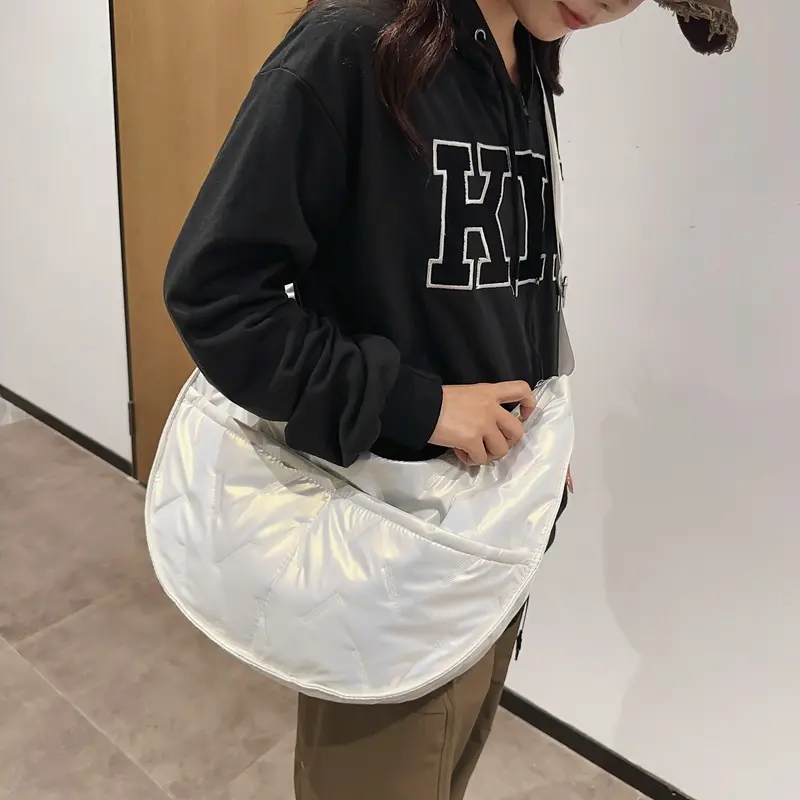 Casual Large Capacity Women's Hobos Shoulder Bags Pearlescent Cotton Simple Ladies Crossbody Bag Commuter Female Handbags