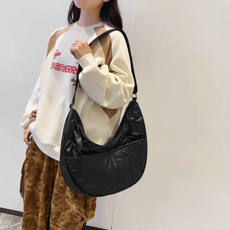 Casual Large Capacity Women's Hobos Shoulder Bags Pearlescent Cotton Simple Ladies Crossbody Bag Commuter Female Handbags