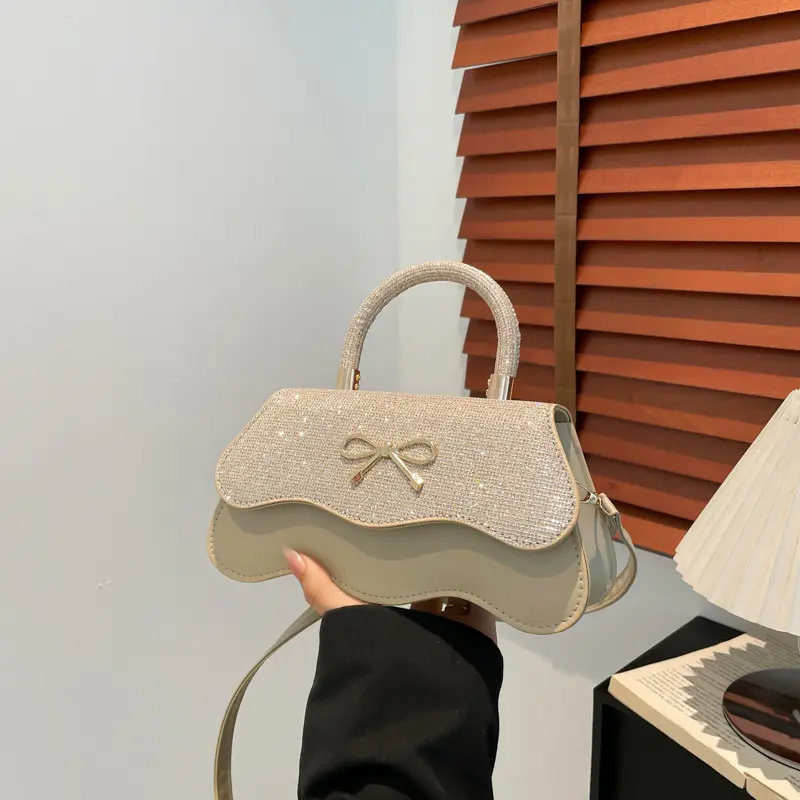 Retro Casual Bow Women's Square Shoulder Bags Trendy Ladies Pu Leather Handbags Purse Sequined Design Female Crossbody Bag