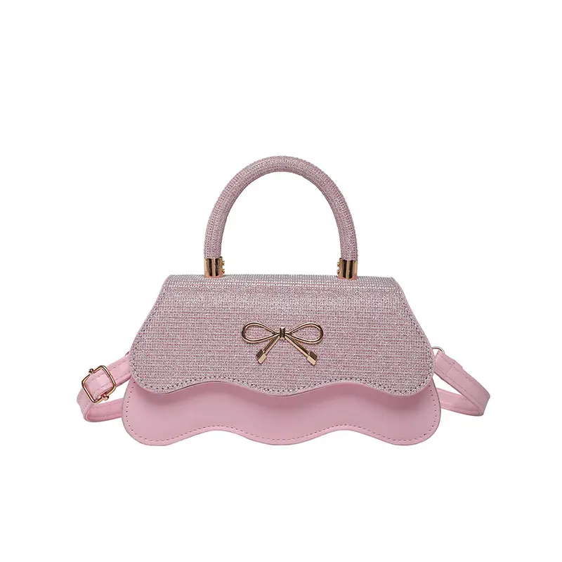 Retro Casual Bow Women's Square Shoulder Bags Trendy Ladies Pu Leather Handbags Purse Sequined Design Female Crossbody Bag