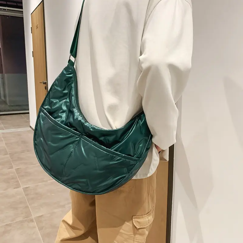 Casual Large Capacity Women's Hobos Shoulder Bags Pearlescent Cotton Simple Ladies Crossbody Bag Commuter Female Handbags