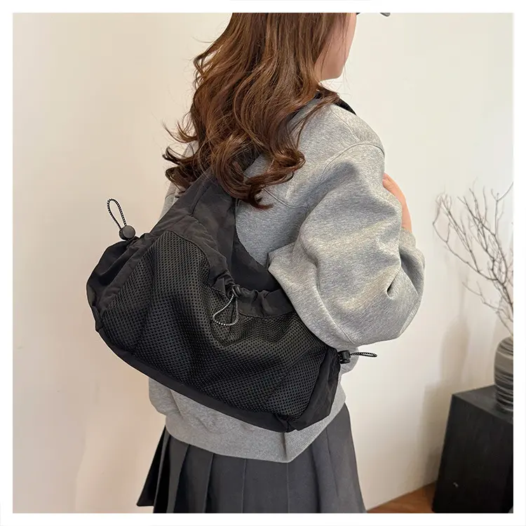 Pleated Hollow Patchwork Women's Shoulder Bags Simple Ladies Drawstring Underarm Bag Outdoor Travel Female Handbags Tote Purse