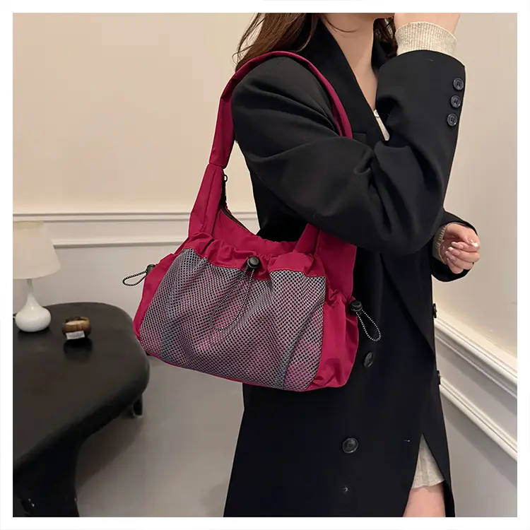 Pleated Hollow Patchwork Women's Shoulder Bags Simple Ladies Drawstring Underarm Bag Outdoor Travel Female Handbags Tote Purse
