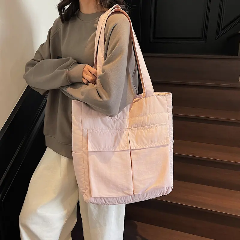 Versatile Commute Women's Shoulder Bags Large Capacity College Students Ladies Tote Multi-pocket Solid Color Female Handbags