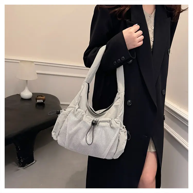Pleated Hollow Patchwork Women's Shoulder Bags Simple Ladies Drawstring Underarm Bag Outdoor Travel Female Handbags Tote Purse