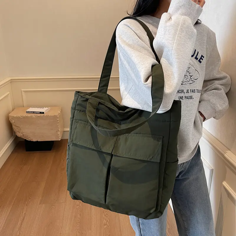 Versatile Commute Women's Shoulder Bags Large Capacity College Students Ladies Tote Multi-pocket Solid Color Female Handbags