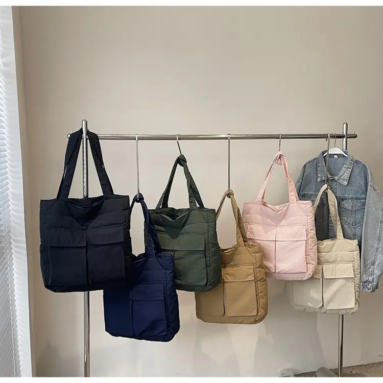 Versatile Commute Women's Shoulder Bags Large Capacity College Students Ladies Tote Multi-pocket Solid Color Female Handbags