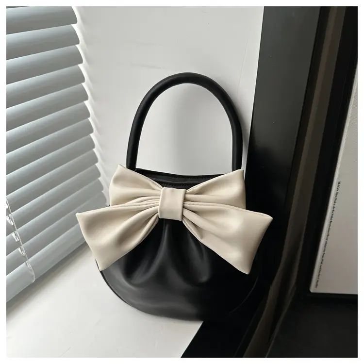 Fashion Bow Trend Style Women's Handbags Simple Pleated Design Ladies Clutch Purse PU Leather Lightweight Female Phone Bag