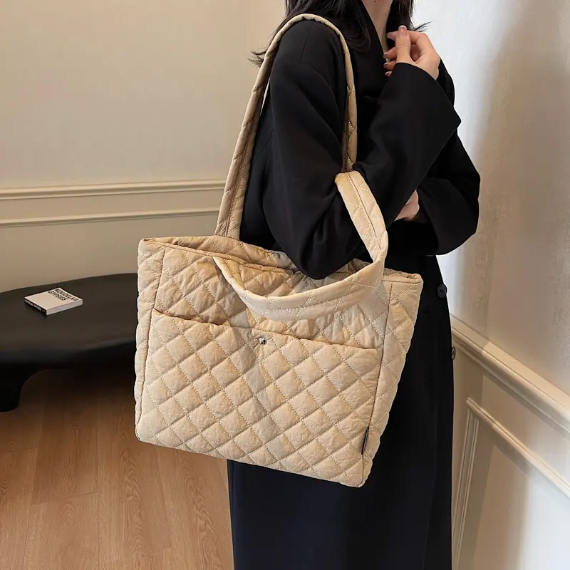Casual Large Capacity Women's Book Tote Bag Fashion Rhombus Commuter Ladies Shoulder Bags Quilted Solid Color Female Handbags