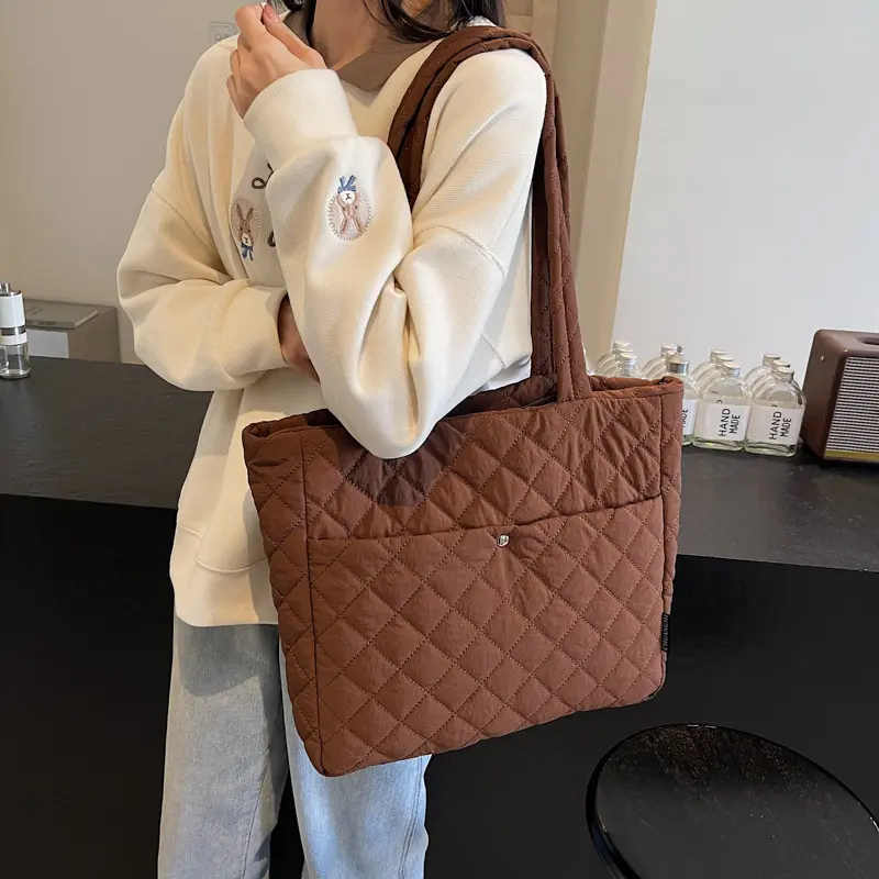 Casual Large Capacity Women's Book Tote Bag Fashion Rhombus Commuter Ladies Shoulder Bags Quilted Solid Color Female Handbags