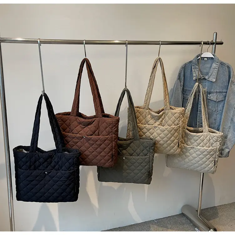 Casual Large Capacity Women's Book Tote Bag Fashion Rhombus Commuter Ladies Shoulder Bags Quilted Solid Color Female Handbags