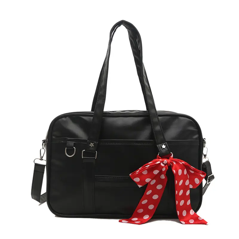 Large Capacity Women's Ribbon Shoulder Bags PU Leather Daily Ladies Crossbody Bag Solid Color College Girls Laptop Tote Handbags