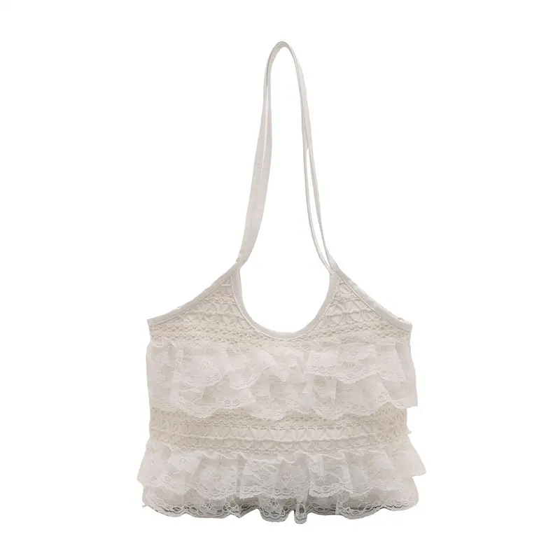 Sweet Lace Female Underarm Shoulder Bag Simple Pleated Women Travel Tote Bags Solid Color Portable Ladies Commuting Handbag