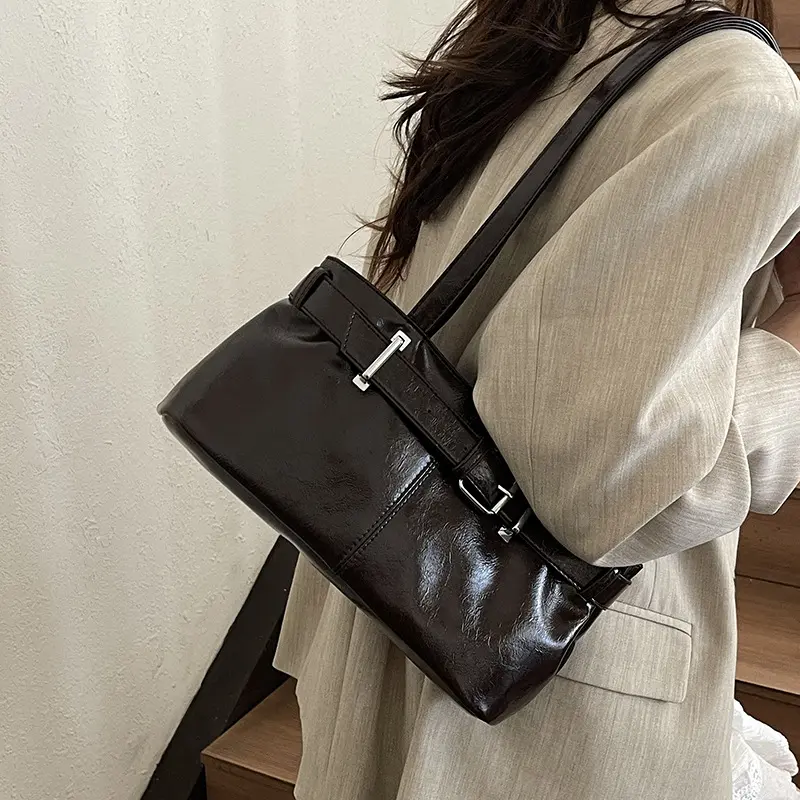 Casual Belt Decoration Women's Shoulder Bags Fashion Motorcycle Style Ladies Underarm Bag Solid Color Cool Girls Handbags Purse