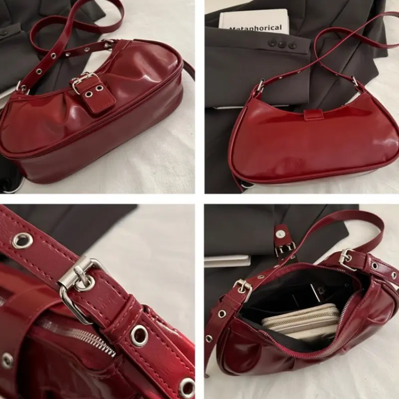 Y2k Pleated Design Women Shoulder Saddle Bags Casual Commuter Cool Hot Girls Underarm Bag Simple Ladies Pu Leather Handbag Purse