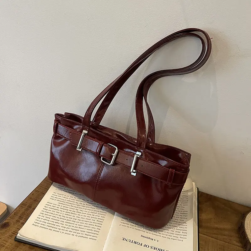 Casual Belt Decoration Women's Shoulder Bags Fashion Motorcycle Style Ladies Underarm Bag Solid Color Cool Girls Handbags Purse