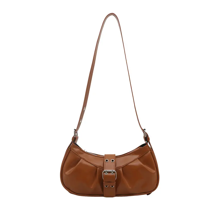 Y2k Pleated Design Women Shoulder Saddle Bags Casual Commuter Cool Hot Girls Underarm Bag Simple Ladies Pu Leather Handbag Purse
