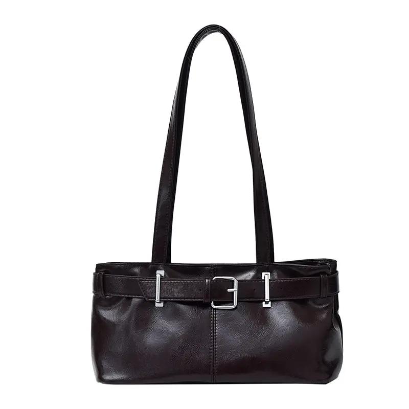 Casual Belt Decoration Women's Shoulder Bags Fashion Motorcycle Style Ladies Underarm Bag Solid Color Cool Girls Handbags Purse