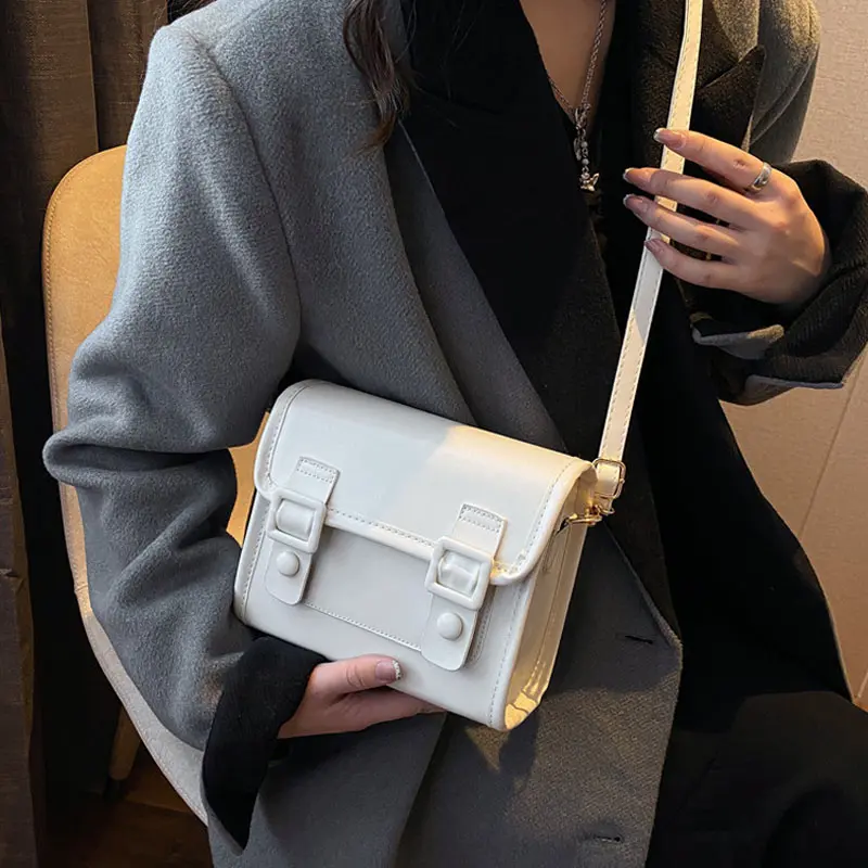 Vintage Ladies Messenger Bags Fashion Satchels Pu Leather Women's Shoulder Bag Solid Color Female Handbags Small Square Purse