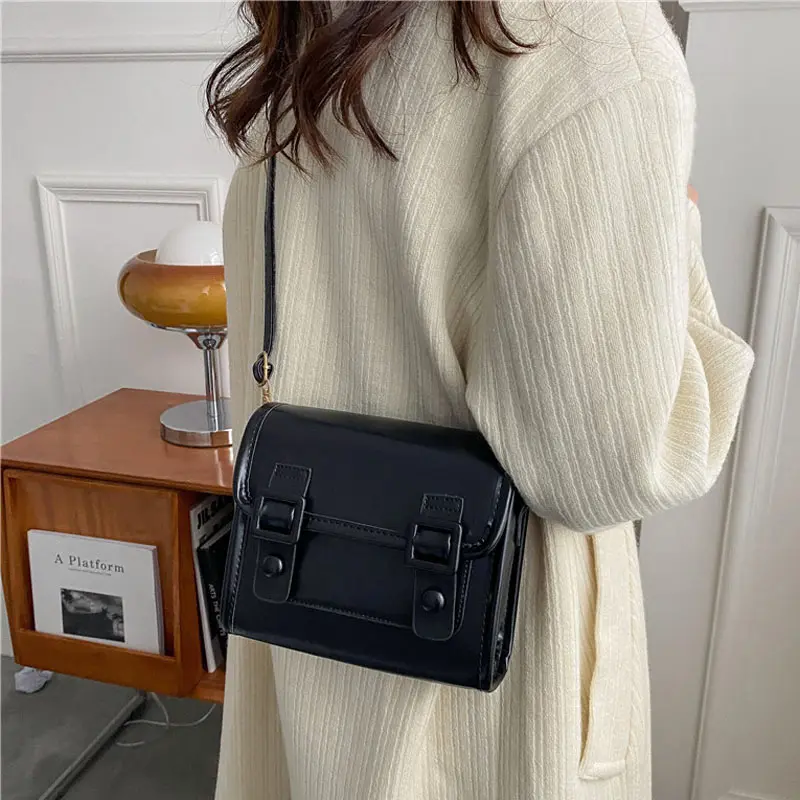 Vintage Ladies Messenger Bags Fashion Satchels Pu Leather Women's Shoulder Bag Solid Color Female Handbags Small Square Purse