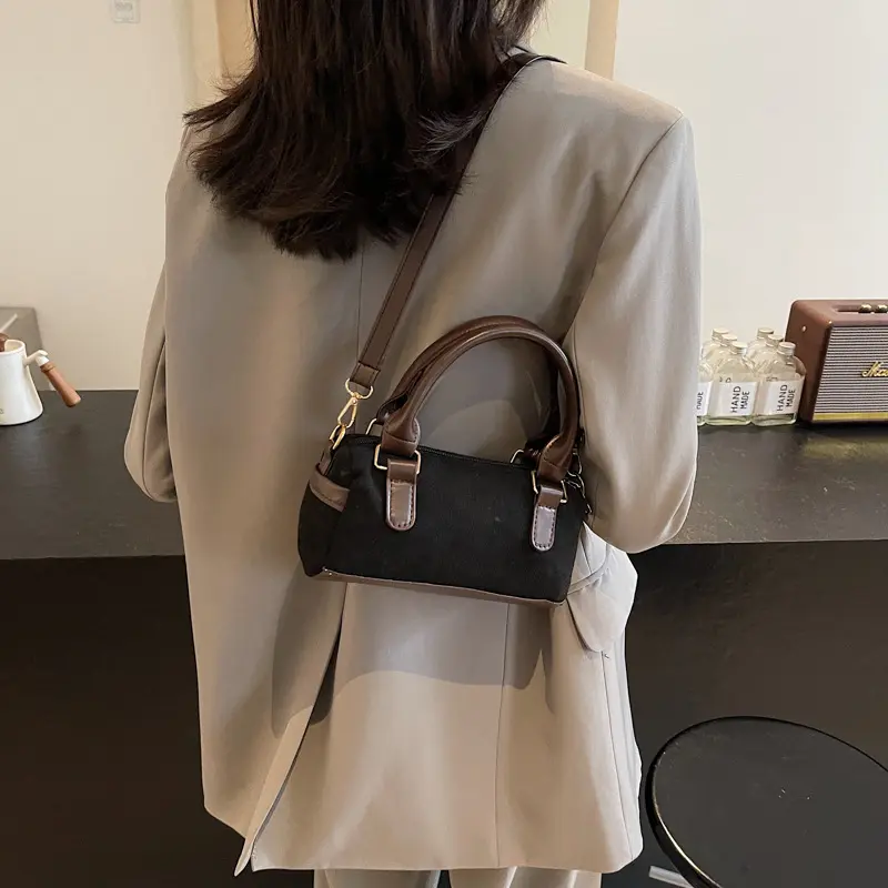 Retro Faux Suede Women's Square Shoulder Bags Fashion Trend Contrast Color Ladies Small Handbags Simple Female Crossbody Bag