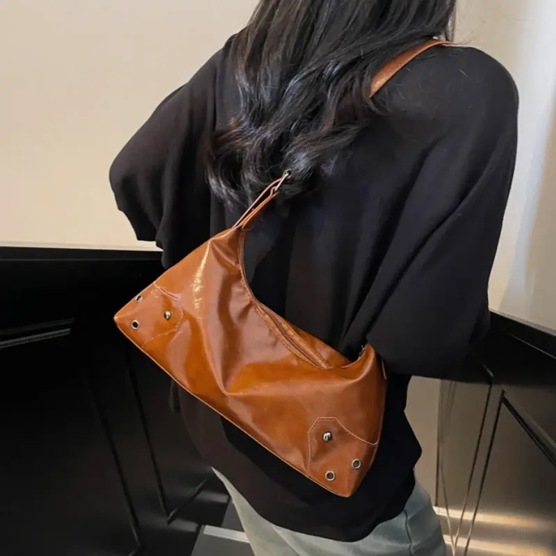 Soft Pu Leather Ladies Crossbody Bag Maillard Style Commuter Female Purse Handbags Casual Simple Women's Shoulder Underarm Bags