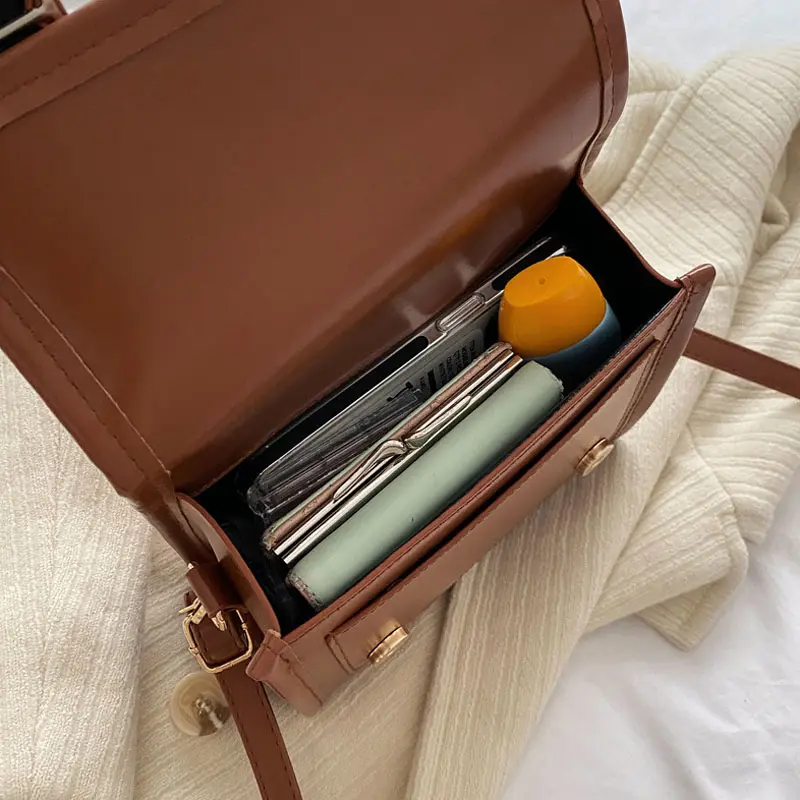 Vintage Ladies Messenger Bags Fashion Satchels Pu Leather Women's Shoulder Bag Solid Color Female Handbags Small Square Purse