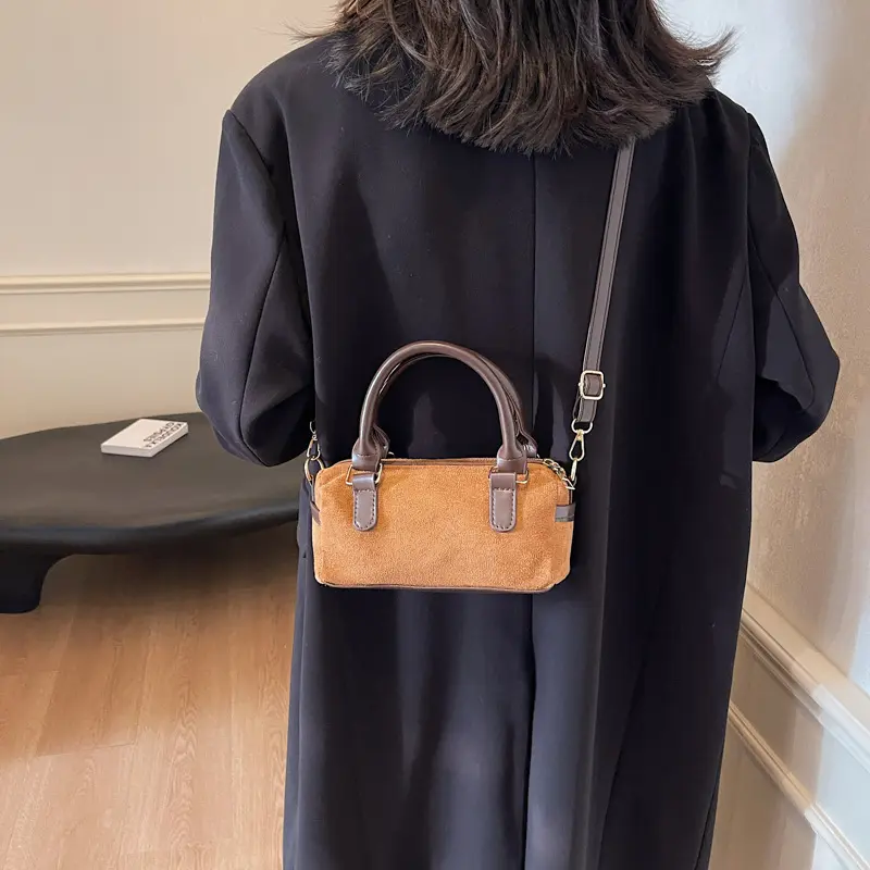 Retro Faux Suede Women's Square Shoulder Bags Fashion Trend Contrast Color Ladies Small Handbags Simple Female Crossbody Bag