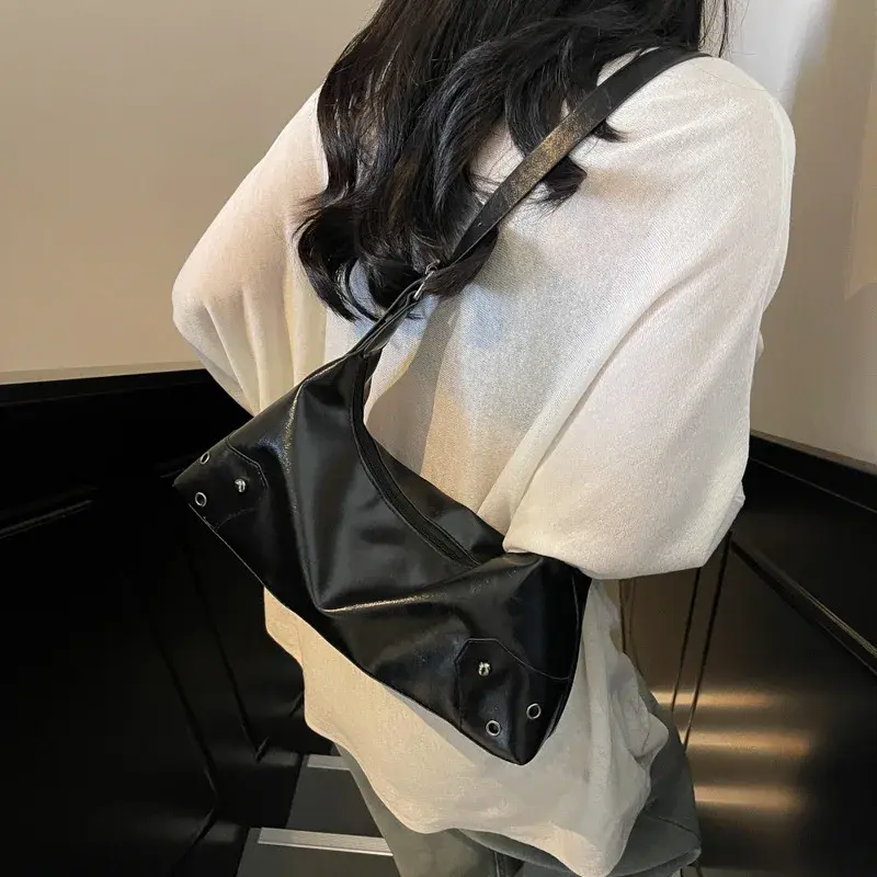 Soft Pu Leather Ladies Crossbody Bag Maillard Style Commuter Female Purse Handbags Casual Simple Women's Shoulder Underarm Bags