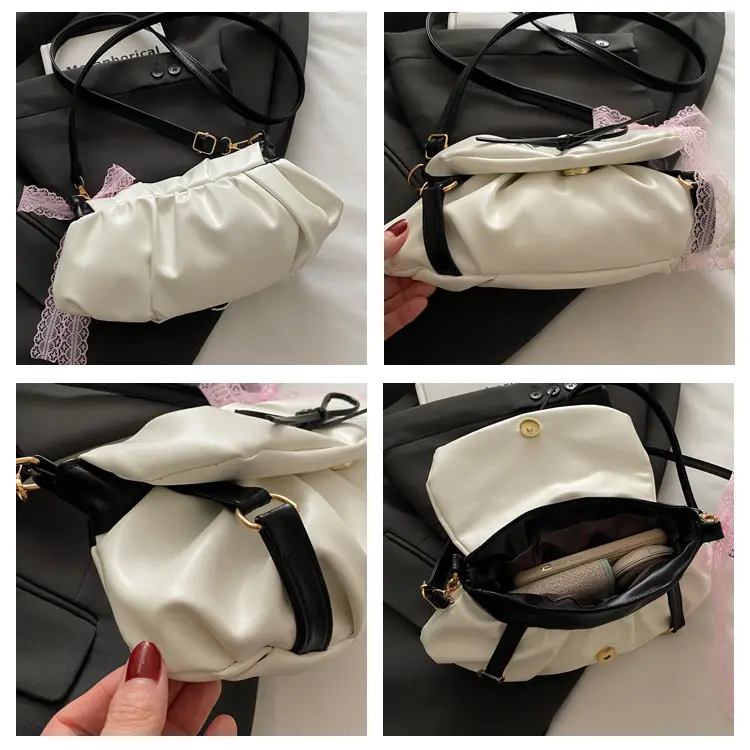 Fashion Ruched Women's Shoulder Bag Sweet Lace Bowknot Girls Crossbody Bags Casual Pu Leather Female Underarm Bag Handbags