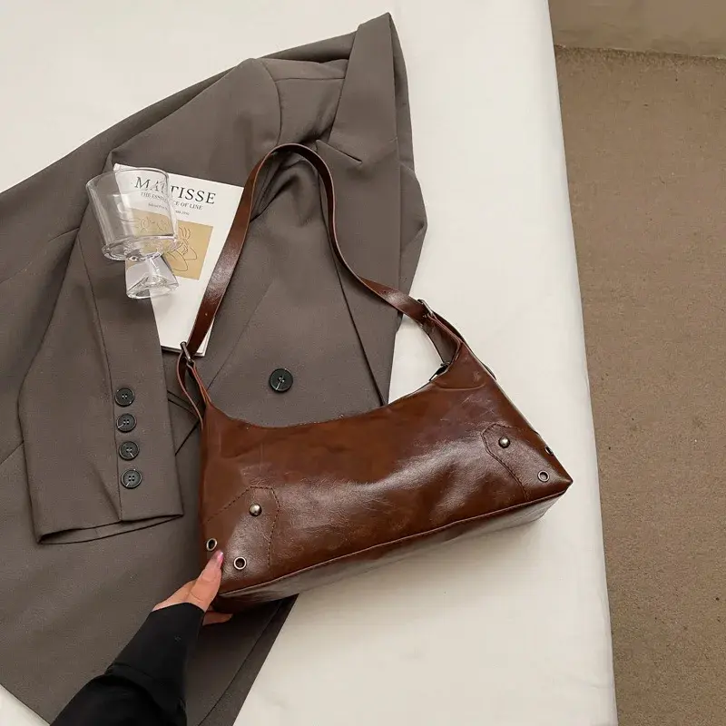 Soft Pu Leather Ladies Crossbody Bag Maillard Style Commuter Female Purse Handbags Casual Simple Women's Shoulder Underarm Bags