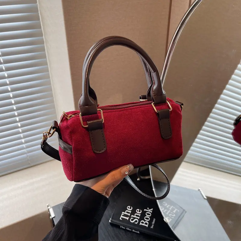 Retro Faux Suede Women's Square Shoulder Bags Fashion Trend Contrast Color Ladies Small Handbags Simple Female Crossbody Bag